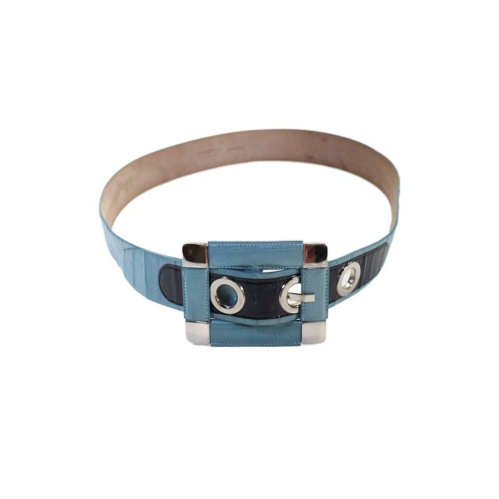 Dolce and Gabbana Womens Leather Colorblock Square Buckle Belt Blue Size S